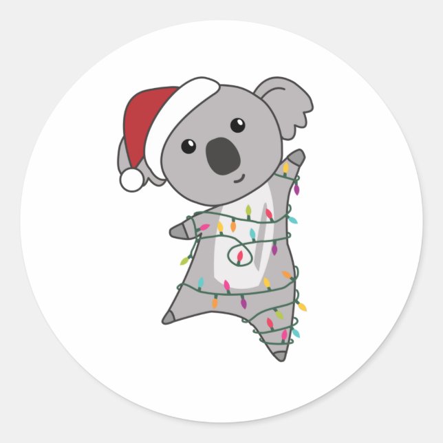Koala Christmas Snow Winter Animals Koalas Classic Round Sticker (Front)