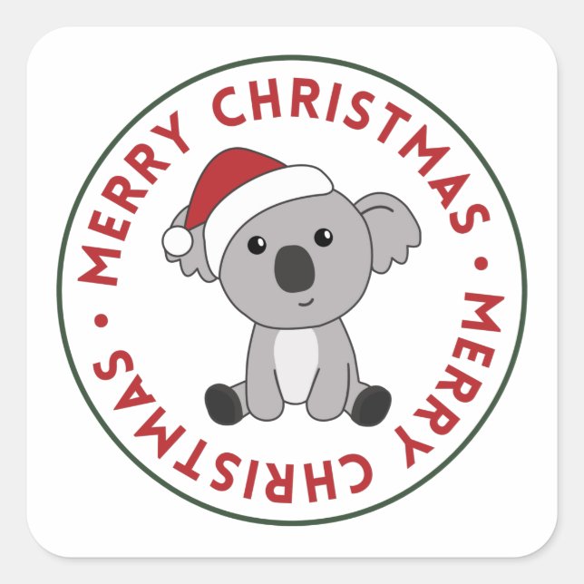 Koala Christmas Snow Winter Animals Koalas Square  Square Sticker (Front)