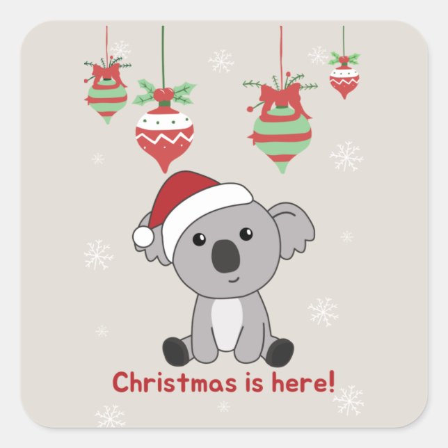 Koala Christmas Snow Winter Animals Koalas Square  Sticker (Front)