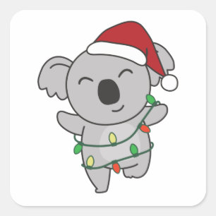 Koala Christmas Winter Animals Koalas Square Stick Sticker
