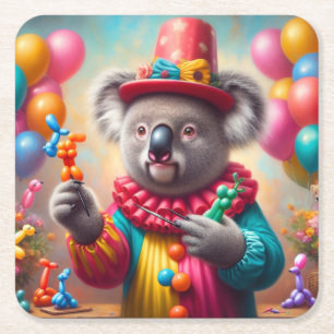 Koala Clown Square Paper Coaster