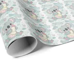 Koala Cute Baby Pastel Watercolor Pattern Wrapping Paper