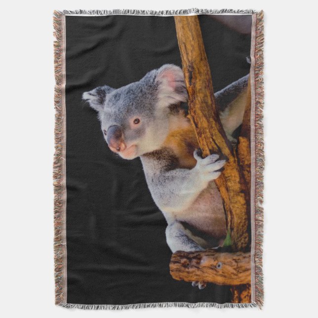 Koala Cute in Tree Grey Throw Blanket (Front Vertical)