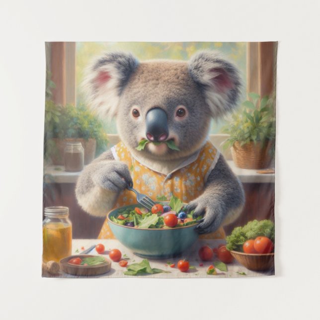 Koala Eating Salad Tapestry (Front)