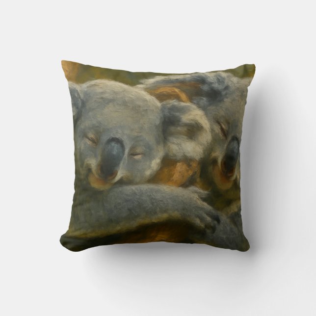 Koala Embrace – Tender Wildlife Moment Cushion (Front)