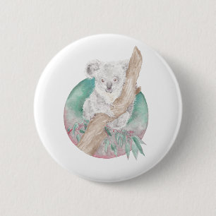 Koala & Eucalyptus 6 Cm Round Badge