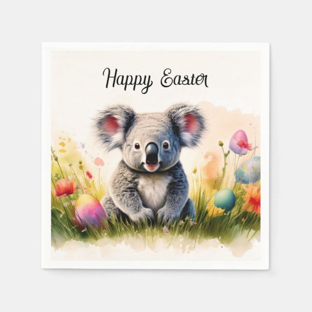 Koala field of Easter eggs Happy Easter Napkin (Front)