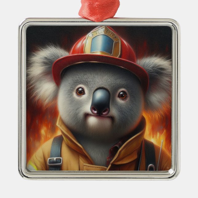 Koala Firefighter Metal Tree Decoration (Front)