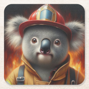 Koala Firefighter Square Paper Coaster