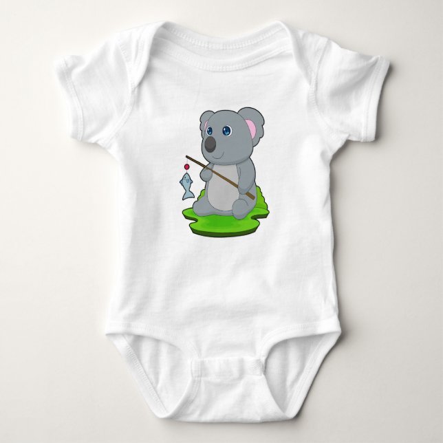 Koala Fisher Fish Fishing Baby Bodysuit (Front)