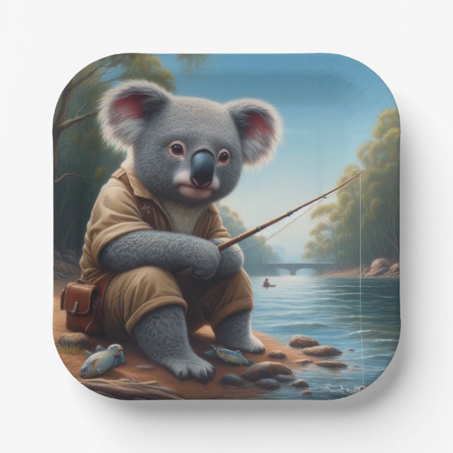 Koala Fishing Paper Plate (Front)