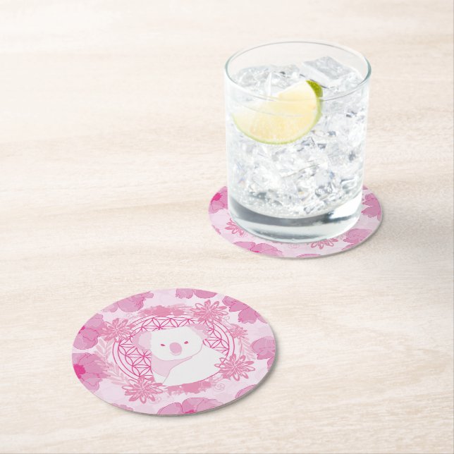 Koala Flower of life Round Paper Coaster (Insitu)