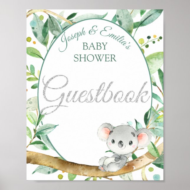Koala Gender Neutral Baby Shower Guestbook Sign (Front)