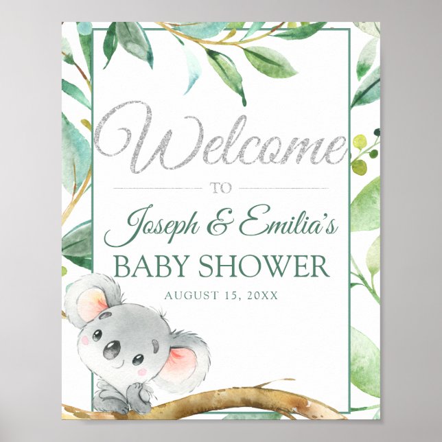 Koala Gender Neutral Baby Shower Welcome Poster (Front)