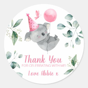 Koala Girl Pink Birthday Favor Classic Round Sticker