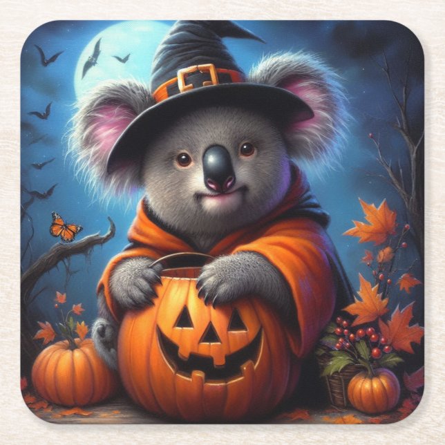 Koala Halloween Costume Square Paper Coaster (Front)