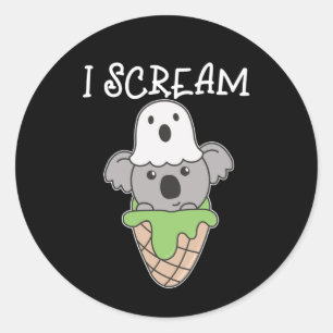 Koala Halloween Ghost I Scream Ice Cream Pun Classic Round Sticker