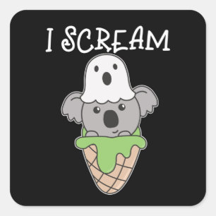 Koala Halloween Ghost I Scream Ice Cream Pun Square Sticker