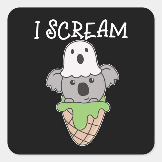 Koala Halloween Ghost I Scream Ice Cream Pun Square Sticker (Front)