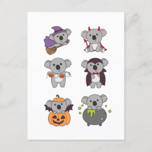 Koala Halloween Witch Devil Pumpkin Vampire Holiday Postcard