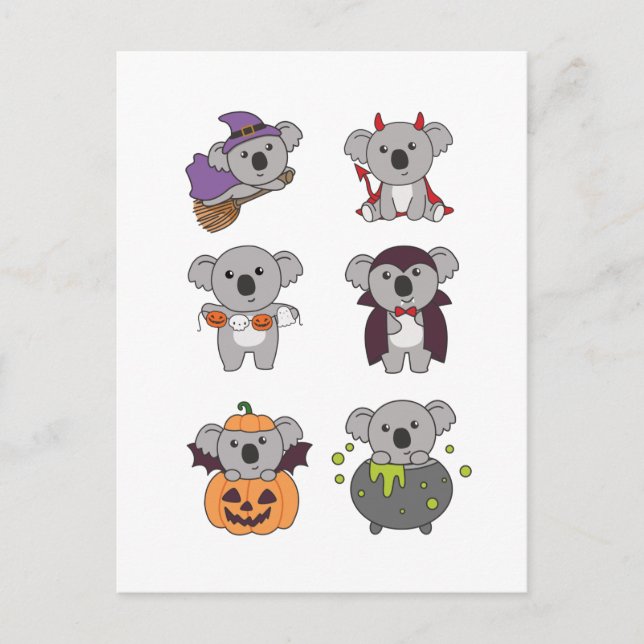 Koala Halloween Witch Devil Pumpkin Vampire Holiday Postcard (Front)