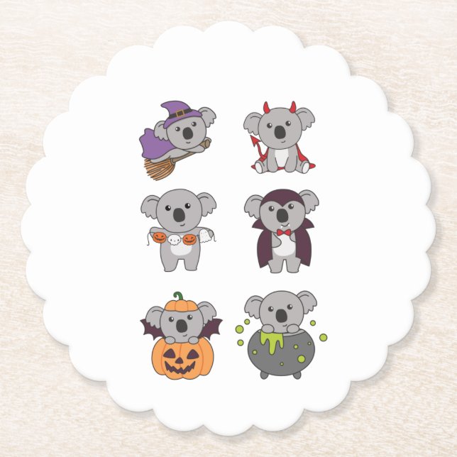 Koala Halloween Witch Devil Pumpkin Vampire Paper Coaster (Front)