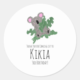 Koala Hand Drawn Animal Green Birthday Party  Classic Round Sticker