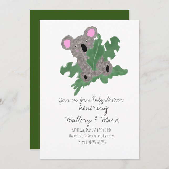 Koala Hand Drawn Baby Shower Invitation (Front/Back)