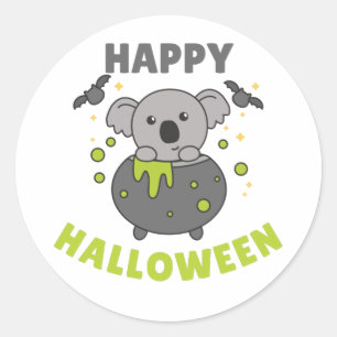 Koala Happy Halloween Cauldron Bat Classic Round S Sticker