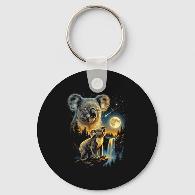 Koala howling to the moon meme funny 90's koala key ring (Front)