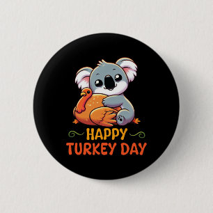 Koala Hugging Turkey Happy Thanksgiving Turkey Day 6 Cm Round Badge