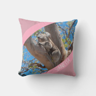 Koala in a Tree, Australia, Cute Pink Accent Cushion
