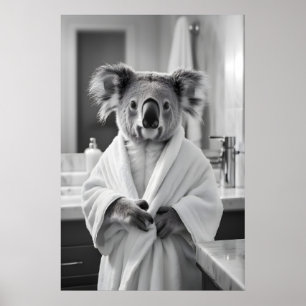 Koala in Bathrobe Art Print, Funny Animal Bathroom Poster