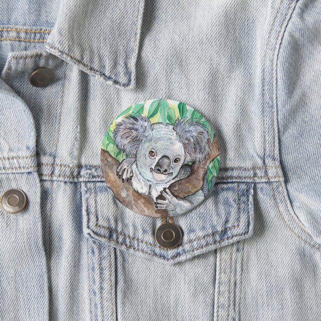 Koala in Eucalyptus Tree Painting 7.5 Cm Round Badge (In Situ)