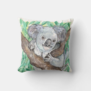 Koala in Eucalyptus Tree Painting Cushion