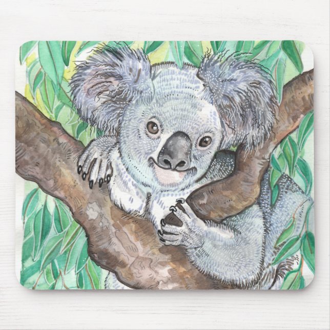 Koala in Eucalyptus Tree Painting Mouse Pad (Front)