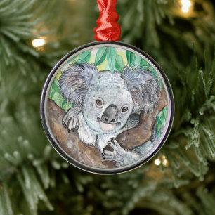 Koala in Eucalyptus Tree Painting Ornament
