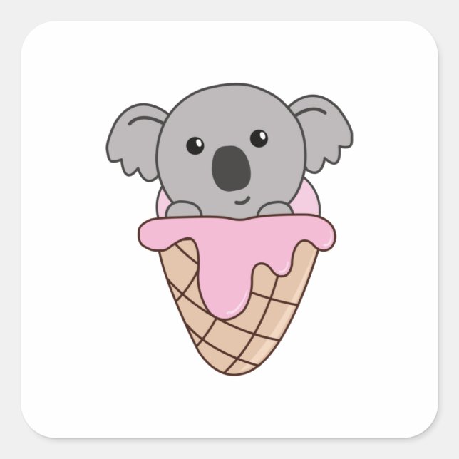 Koala In Ice Cream Cone Ice Cream Kawaii Koalas Square Sticker (Front)