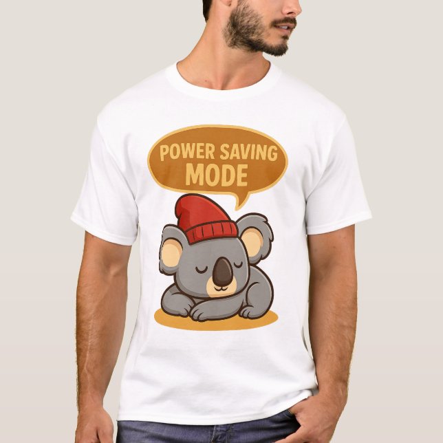 Koala in Power Saving Mode – Funny Relaxed Animal  T-Shirt (Front)