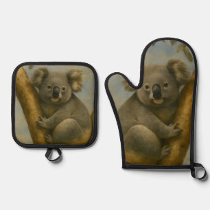 Koala in Quiet Light Oven Mitt & Pot Holder Set