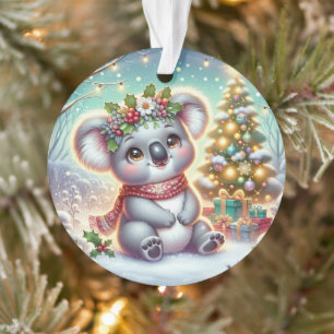 Koala in Red Scarf & Holly Crown  Ornament