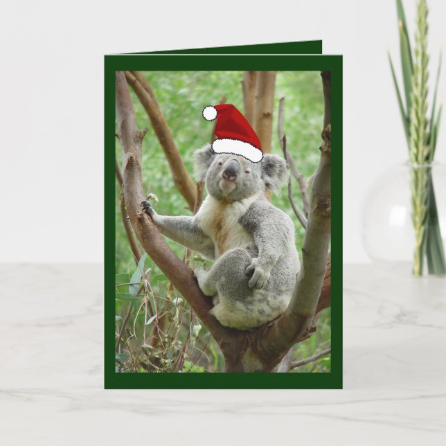Koala in Santa Hat Photo Christmas Card (Front)