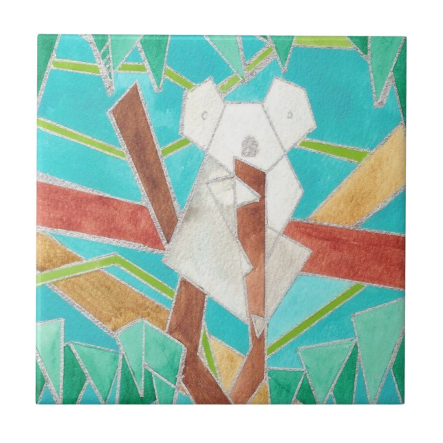 Koala in Tree Original Abstract Art Tile (Front)