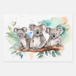 Koala in Watercolor Outback Landscape Wrapping Paper Sheet