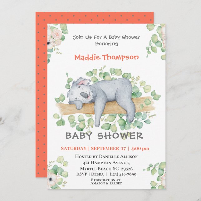 Koala Jungle Baby Shower Invitation (Front/Back)