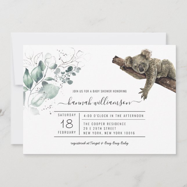 Koala Jungle Baby Shower Invitation (Front)