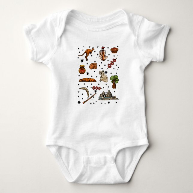Koala Kangaroo Australia Day Pattern Baby Bodysuit (Front)