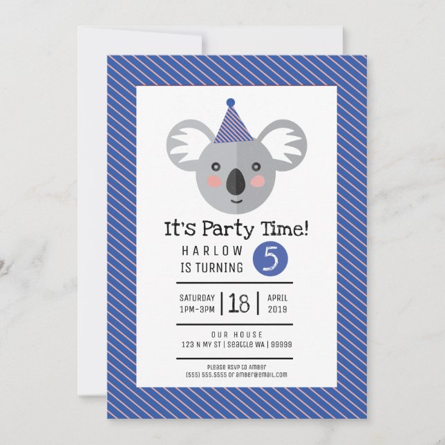 Koala Kids Birthday Party Invitation (Front)