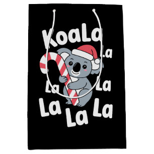 Koala La Christmas Santa Hat Candy Cane Xmas Medium Gift Bag