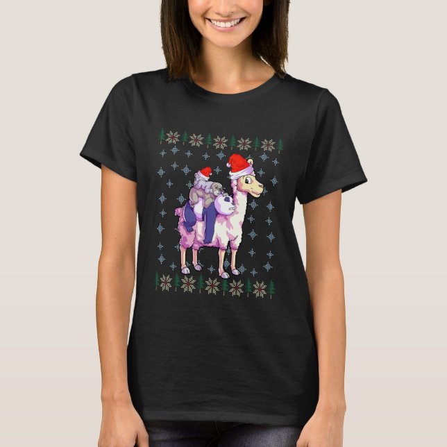 Koala Llama Christmas  Kids Santa Hat Sloth Panda  T-Shirt (Front)